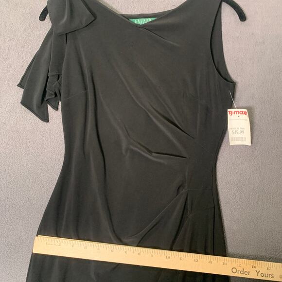 Lauren Ralph Lauren Dress 4 Cocktail Ruched Bow Timeless Old Money Capsue LBD - Picture 6 of 11